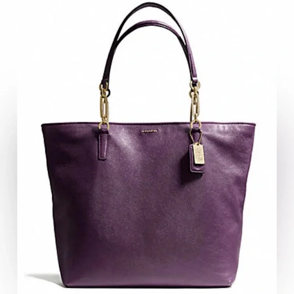 Coach Madison Leather North South Tote in Black Violet - Picture 1 of 8
